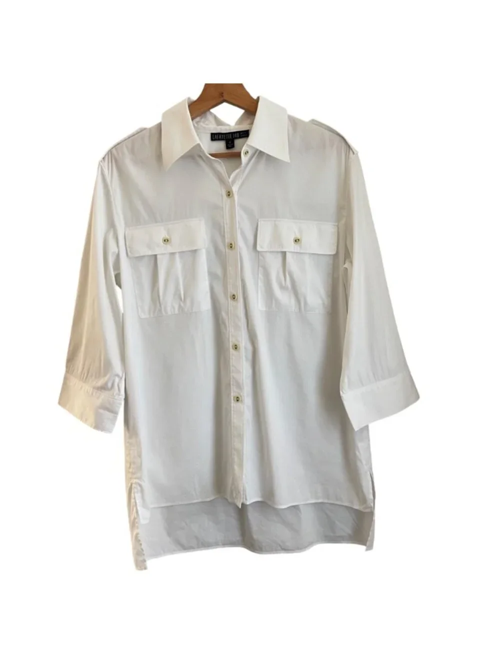Lafayette 148 New York Womens Tunic Button Shirt Size 4 Classic Quiet Luxury - Picture 2 of 13